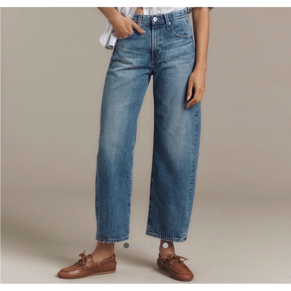 AG Adriano Goldschmied Hattie Crop High Rise Barrel Jean 24 Blue Japanese Fabric